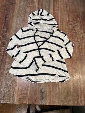 Splendid Vintage White and Navy Nautical Stripe Knit Hoodie